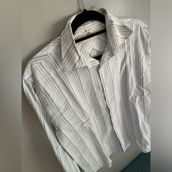 Perry Ellis | vintage 100% cotton striped long sleeve button down shirt | sz 18 - Picture 3 of 7